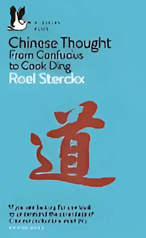 De boekcover toont chinese thought van confucius to cook ding met een lichtblauwe achtergrond en rode karakters