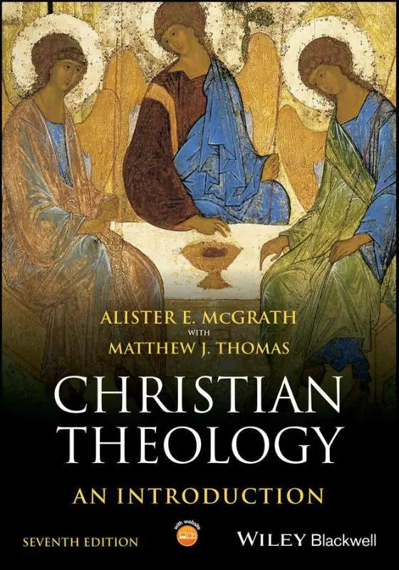De omslag van christian theology an introduction toont een gouden religieuze afbeelding van drie heiligen met halzen rond een kelk