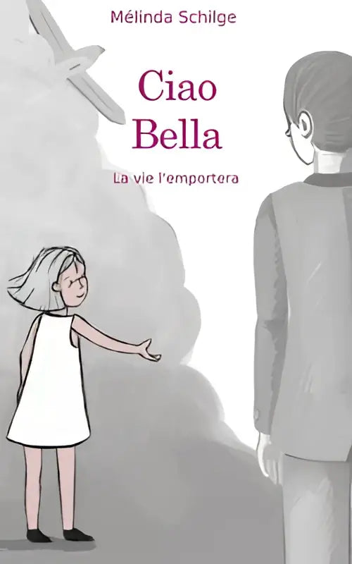 Het boek ciao bella van mélinda schilge toont een minimalistische grijstinten illustratie van kinderen en focust op vie l’emportera