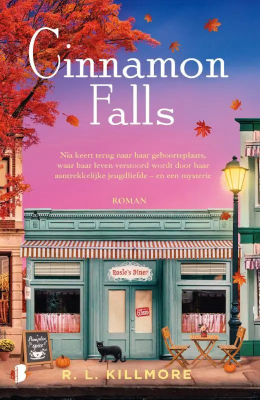 De boekomslag van cinnamon falls door r toont een sfeervolle cozy romance roman voor liefhebbers van cinnamon falls