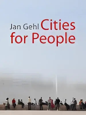 De boekomslag van cities for people door jan gehl toont minimalistische silhouetten van mensen op een stedelijke straat