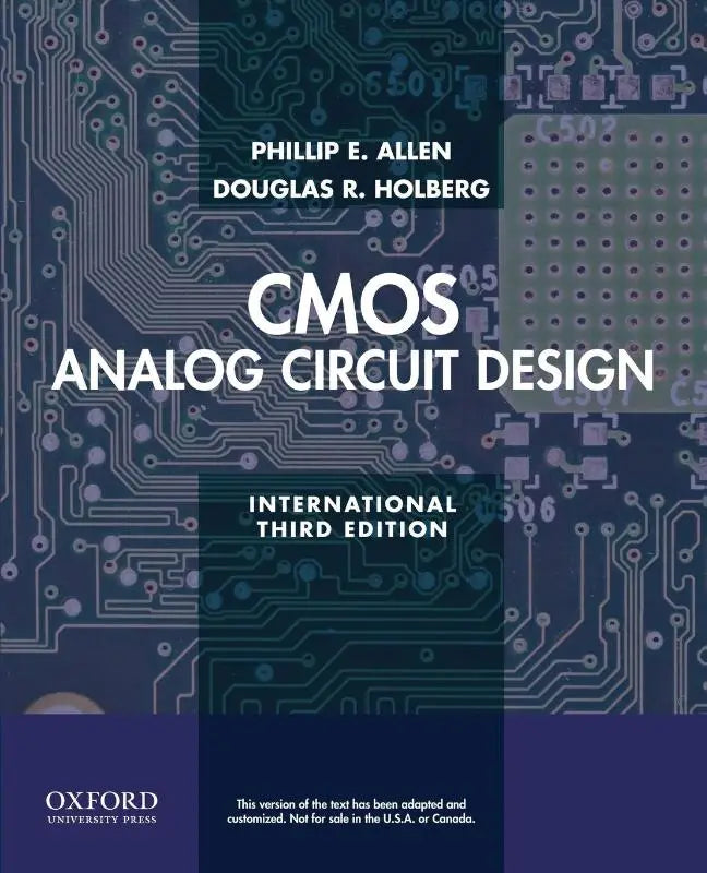 De boekcover toont een donkerblauw circuitontwerp met witte tekst van cmos analog circuit design door oxford university press