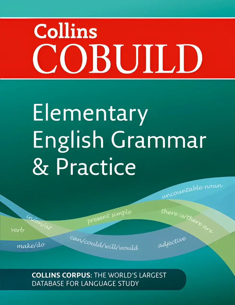 Cobuild elementary english grammar and practice book with teal and red cover featuring green blue and white bands highlighting grammar topics