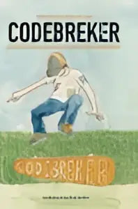 Illustratie van twee figuren in beweging in codebreker product met oranje achtergrond voor taal hoger onderwijs door jantien dhont