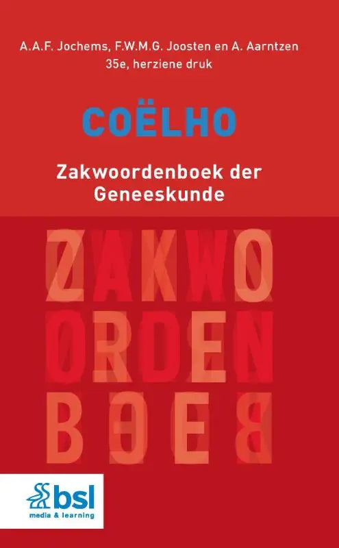 Rood hardcover medische zakwoordenboek coëlho met blauwe en oranje tekst op de omslag voor geneeskunde