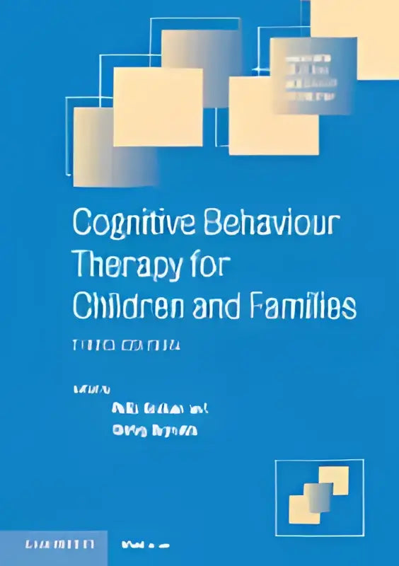 De boekcover van cognitive behaviour therapy for children and families toont de titel in witte tekst op een blauwe achtergrond met abstracte lichte stappen