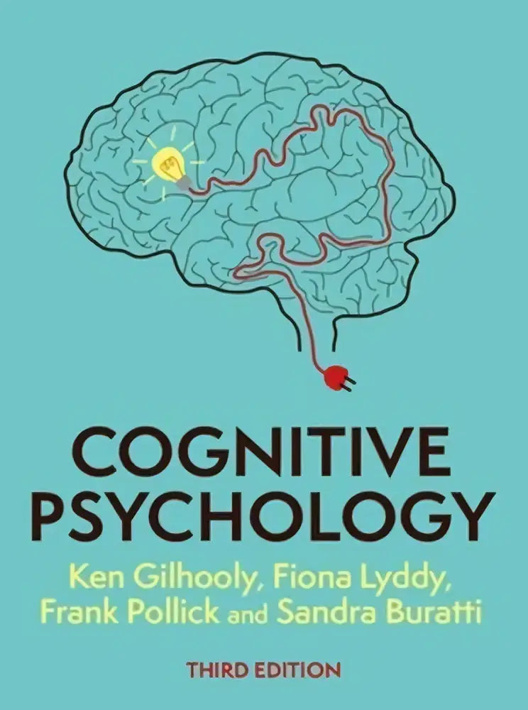 De boekcover van cognitive psychology 3e toont een gestileerde teal hersenillustratie met gloeiende circuitlijnen op lichtblauwe achtergrond