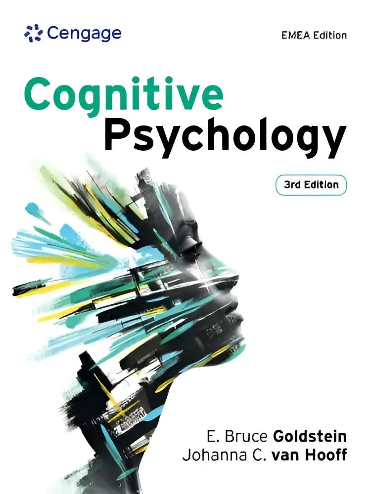 De boekomslag van cognitive psychology toont een levendige abstracte illustratie van een hoofd in profiel