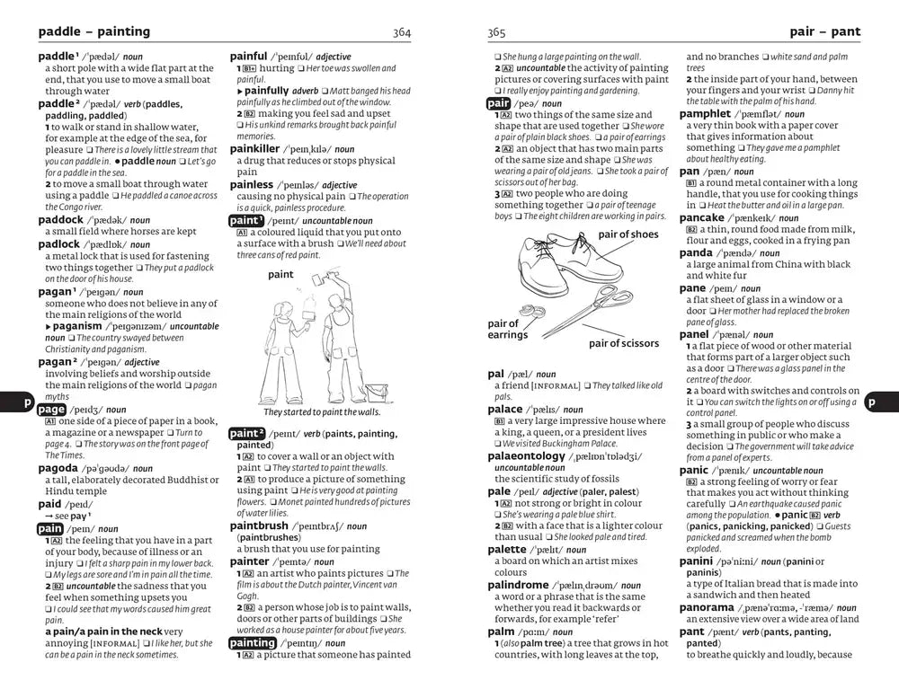 Pagina uit de oxford english dictionary met definities voor p-woorden in collins cobuild primary learner’s dictionary voor basisscholieren