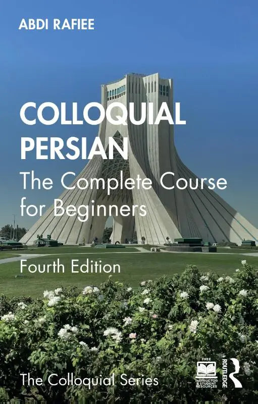 De boekcover van colloquial persian complete course toont een witgrijze betonnen geometrische structuur onder een blauwe lucht