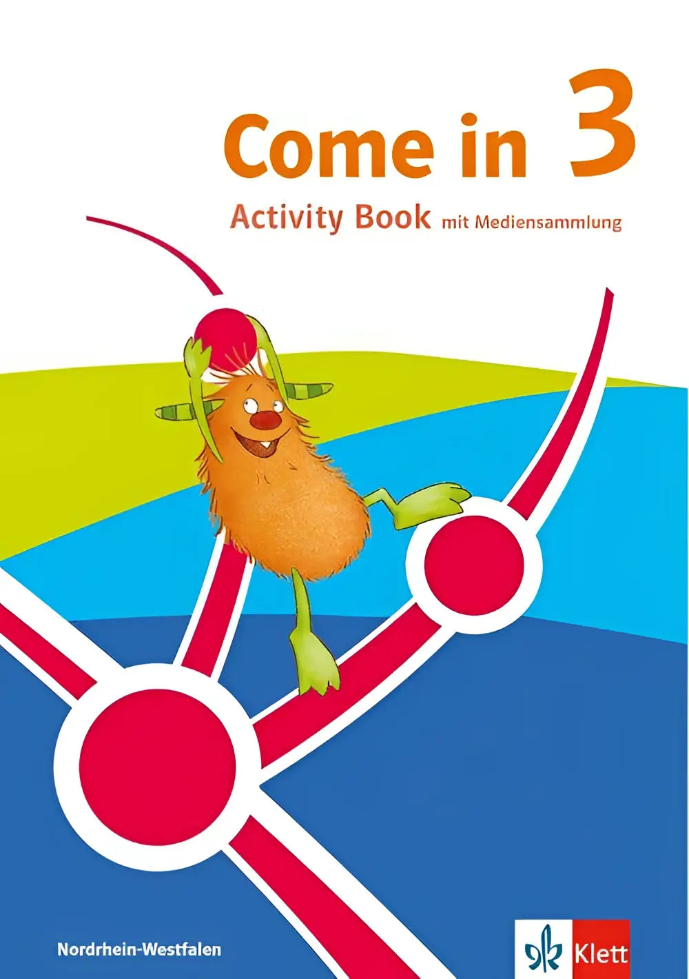 De cover van het come in 3 activity book smartbook klasse toont een vrolijk oranje pluizig figuur met groene ledematen