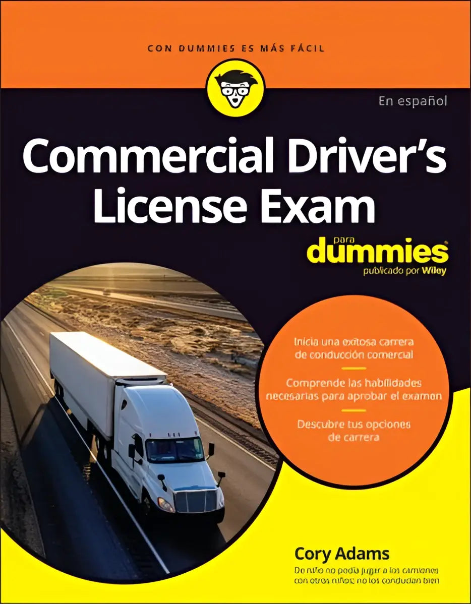 Witte semi vrachtwagen met lange trailer rijdend op snelweg op voorkant van commercial drivers license exam para dummies español