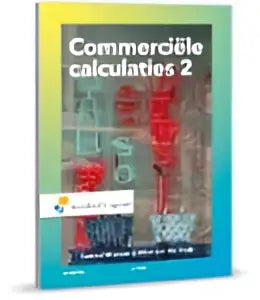 De boekcover van commerciële calculaties 2 door gerard minnaar toont rode en blauwe geometrische vormen op wit achtergrond
