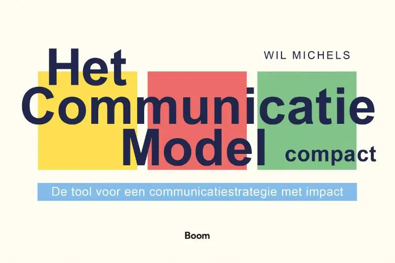 De cover van het communicatie model compact van wil michels met felgele, rode en groene geometrische vlakken