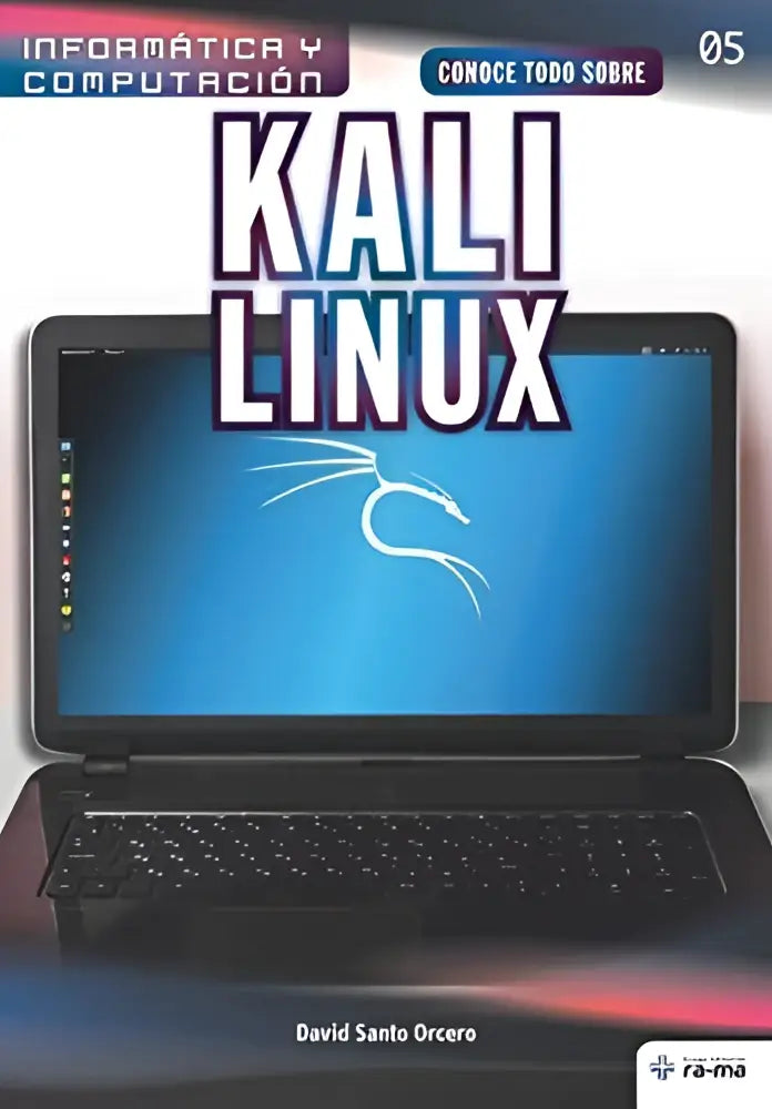 Zwarte laptop met kali linux logo op scherm voor product conoce todo sobre kali linux