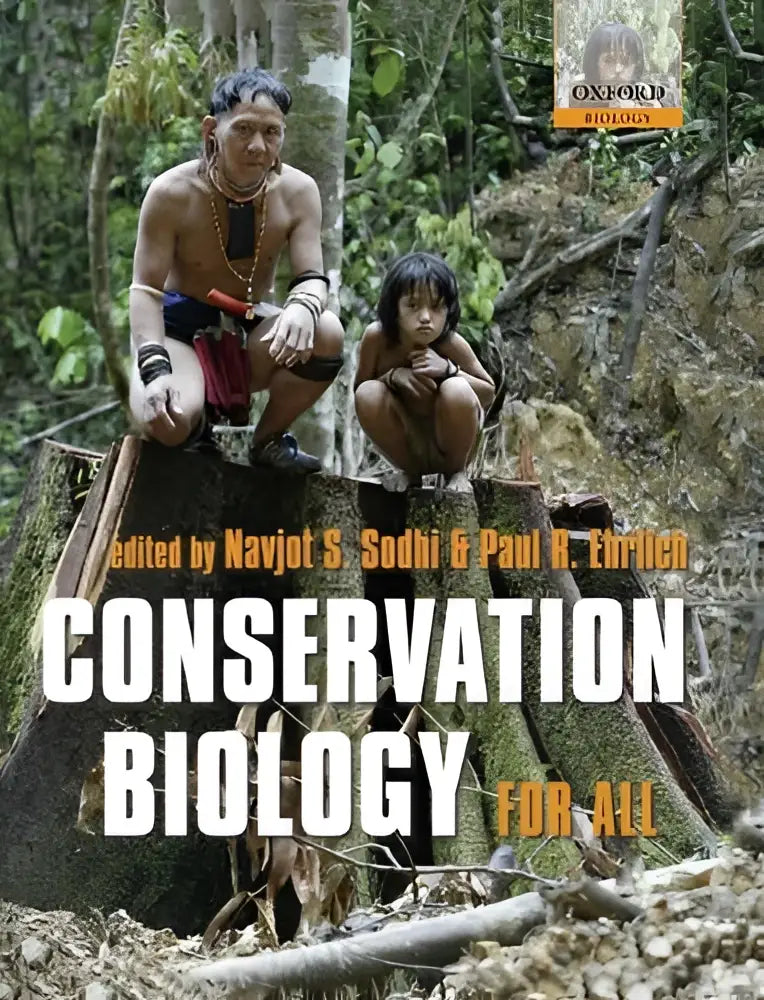 The book cover of conservation biology for all features an earthy design with bold white text and orange accents on editors