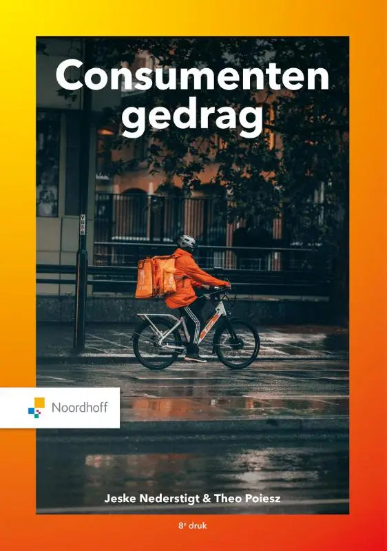 Oranje bezorgjas gedragen door fietser op elektrische fiets voor consumentengedrag met jeske nederstigt en theo poiesz