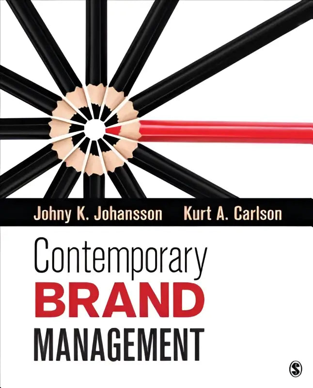 De boekcover van contemporary brand management toont zwarte potloden die stralen vanuit een centraal rood potlood op witte achtergrond