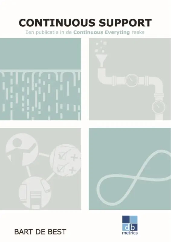 De cover van het boek continuous support door bart de best met een minimalistisch ontwerp in gedempte teal en grijstinten