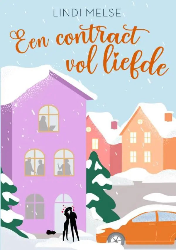 Een contract vol liefde met afbeelding van een levendig paars huis met besneeuwd dak in winterse straat