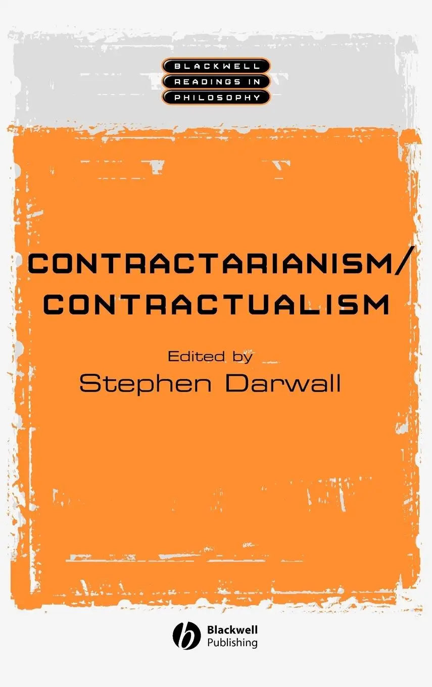 Oranje boekcover met zwarte tekst en verweerde rand voor contractarianism contractualism en klassieke bronnen