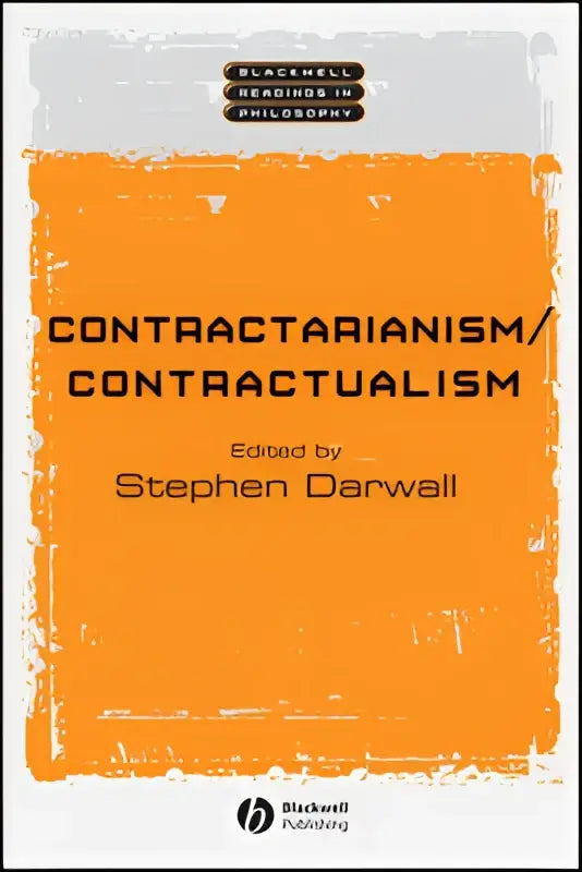 Oranje hardcover boek contractarianism contractualism met zwarte tekst en verweerde textuur gericht op moral philosophy van stephen darwall