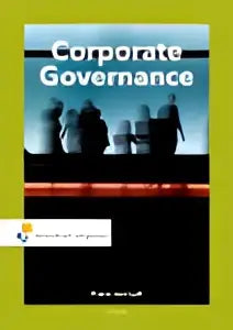 Corporate governance boek met zwarte kaft en witte tekst, met silhouetten tegen oranje verloop achtergrond, bedrijf algemeen