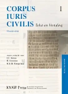 Zwart-wit gedrukt document van corpus iuris civilis met de tekst corpus civilis in hoofdletters en vetgedrukt