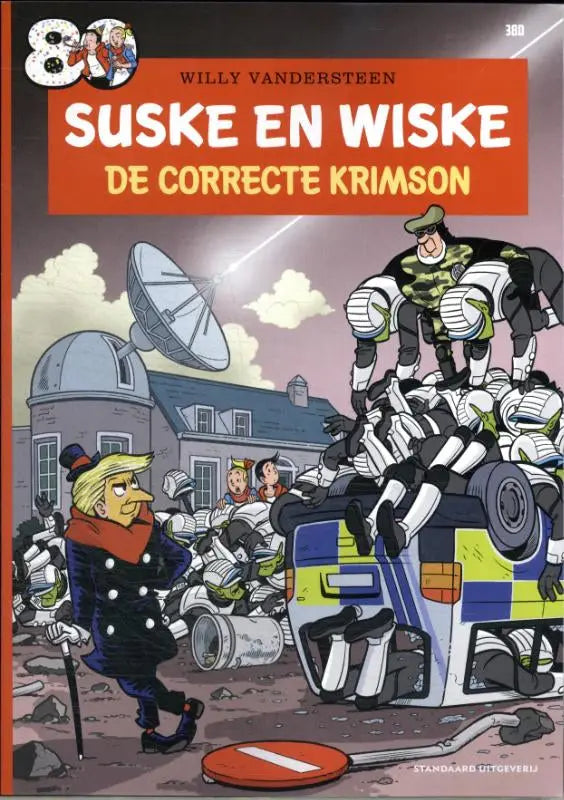 De cover van het stripboek suske en wiske correcte krimson door willy vandersteen toont een actievolle cartoonillustratie