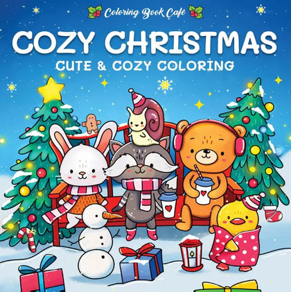 Cozy christmas kleurboek met schattige dieren in feestelijke winterkleding voor een gezellige kleurervaring