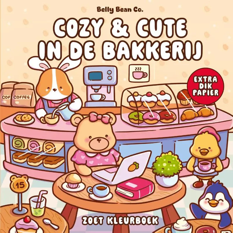 Cozy & cute in de bakkerij kleurboek belly bean met zachte kleuren en schattige illustraties van belly bean co