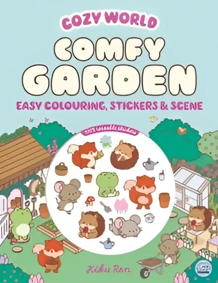 Cozy world comfy garden sticker and coloring book features cute animals and a fold-out dreamy bedtime garden scene