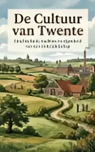 De boekcover van de cultuur van twente toont een illustratie van een trots landschap met kronkelende paden en velden
