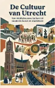 Kleurijke illustratie van de cultuur van utrecht met middeleeuwse kerken en moderne kunst op een festivalposter