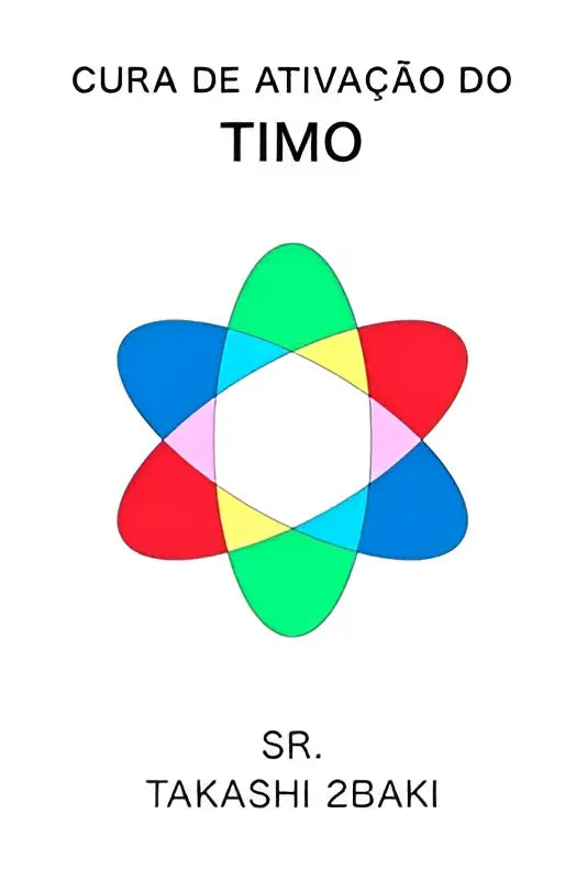 Kleurloos symmetrisch atomaire symboollogo met overlappende rode blauwe groene en gele banden voor ativação do timo somente em português