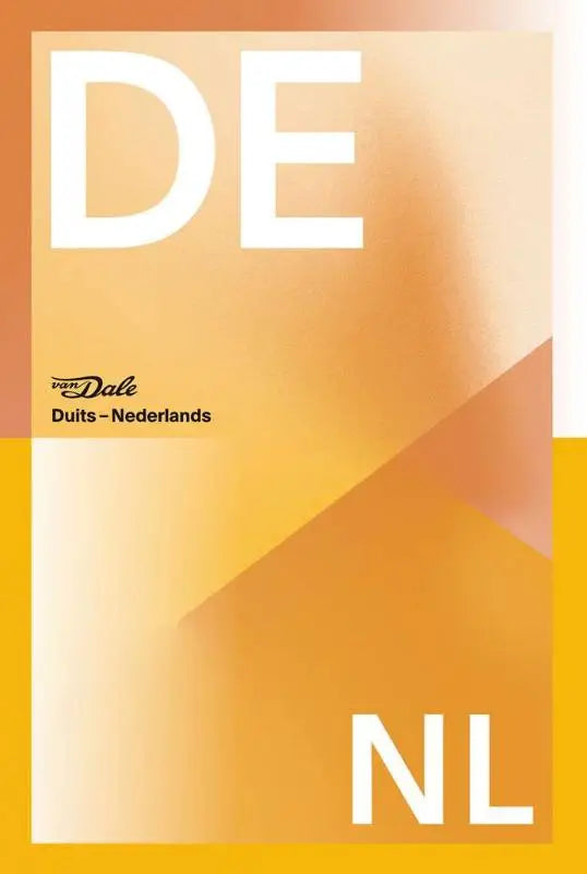 Cover van dale groot woordenboek duits-nederlands met witte typografie op oranje gele verloopachtergrond voor school