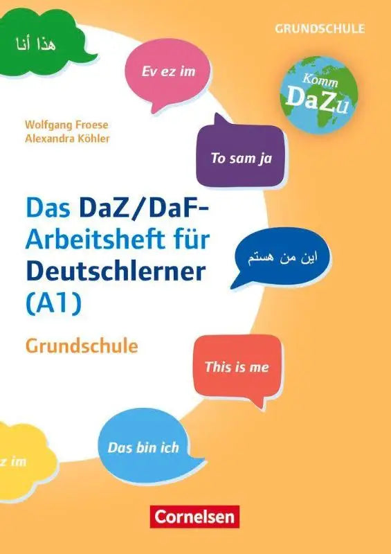 Oranjekleurig das daz/daf-arbeidsboek cornelsen met meertalige spraakballonnen voor das bin ich a1 leerlingen