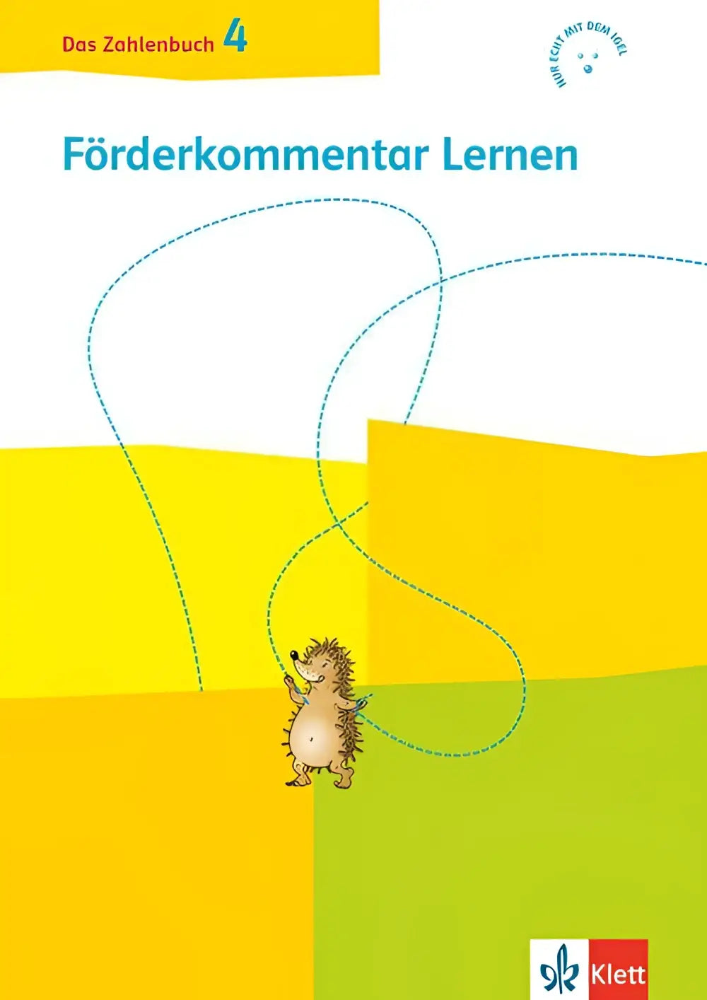 Gele en groene geïllustreerde leerboekcover met cartoon egel voor das zahlenbuch förderkommentar lernen klasse 4
