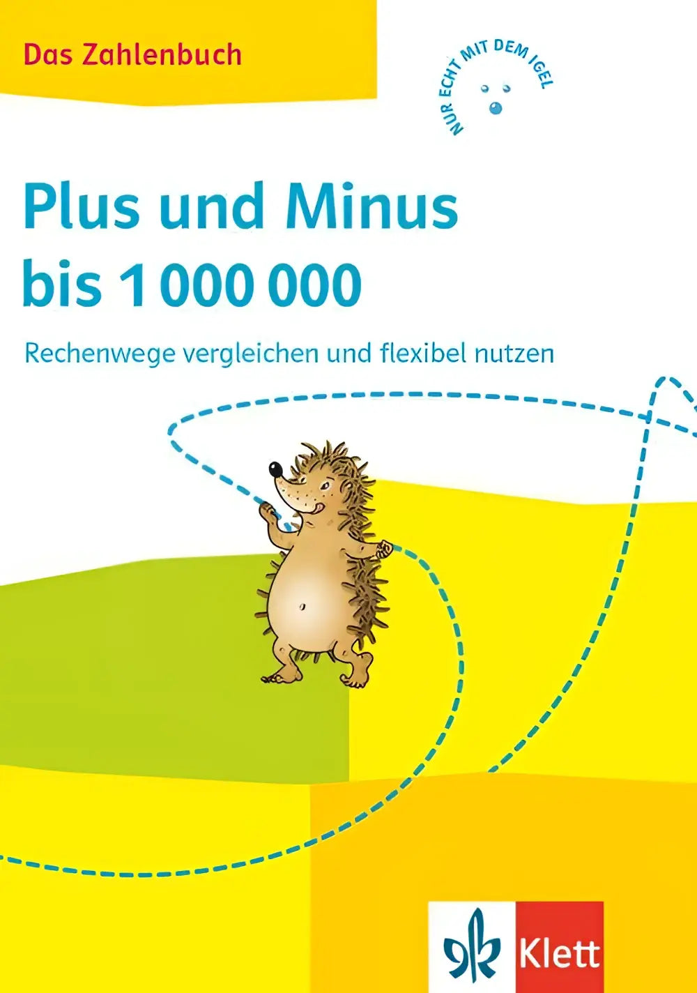 Geel en groen kindermathwerkboek plus und minus bis 1 000 000 met cartoon egel voor plus und minus oefeningen klasse 4