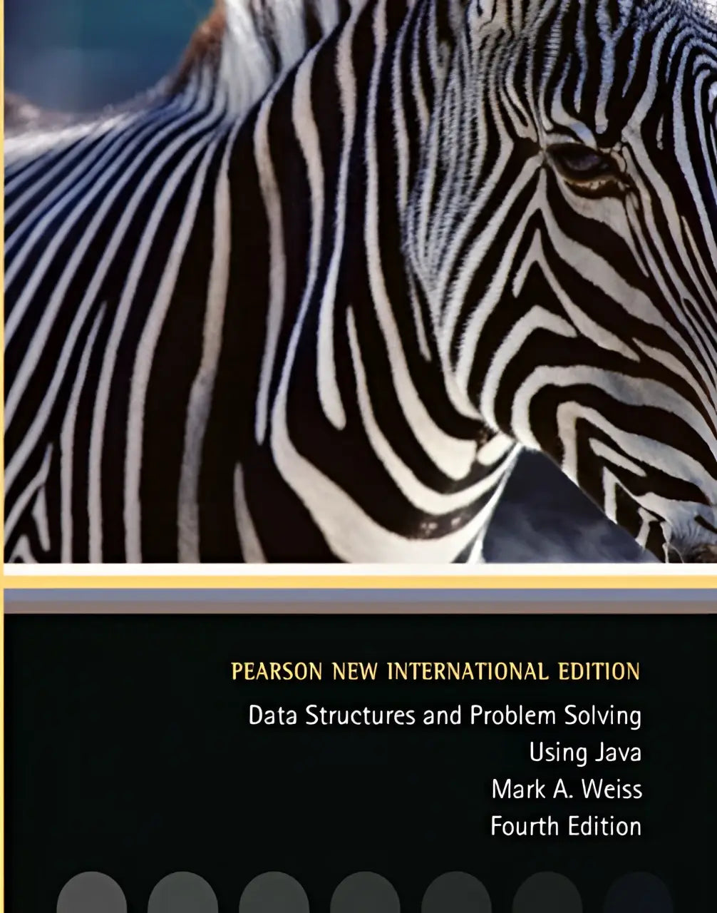 De boekcover toont een close-up van een zebra met zwart-witte strepen voor data structures and problem solving using java van mark a