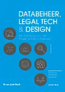 Blauwe cirkelvormige grafiek met witte tekst en iconen over legal tech van ivar timmer voor koninklijke boom uitgevers