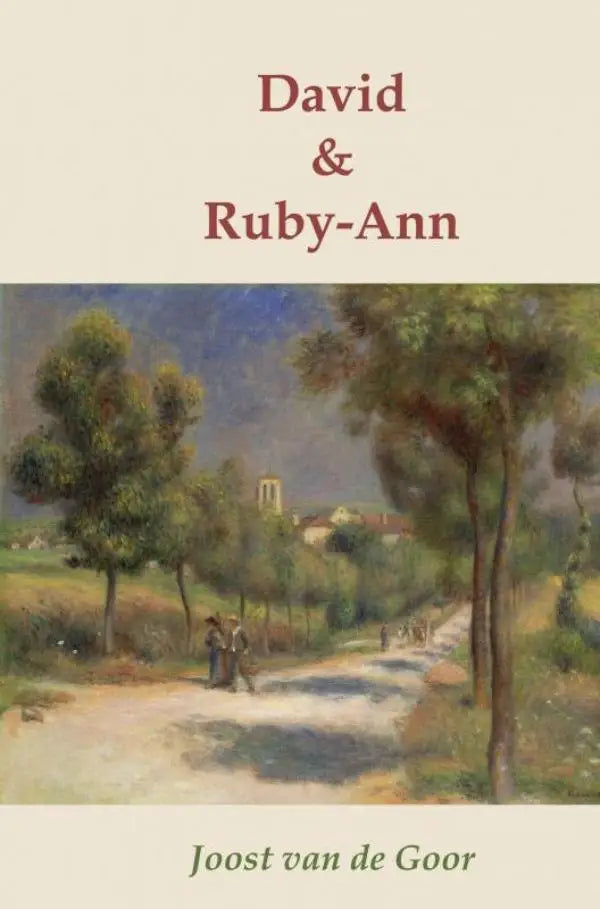 De boekomslag van david & ruby-ann toont een zachte impressionistische schildering van een pastorale scène met twee figuren