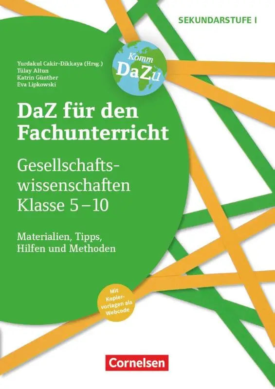 Groen boekomslag met vet wit tekst en oranje lijnen voor daz für den fachunterricht door cornelsen voor 5-10 klassen