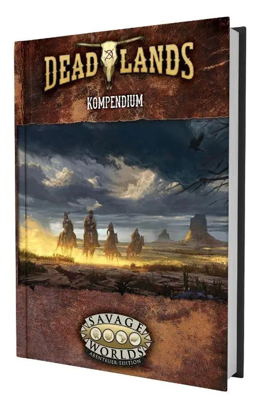 Deadlands the weird west kompendium hardcover boek met robuuste bruine omslag en illustratie van ruiters onder dramatische lucht