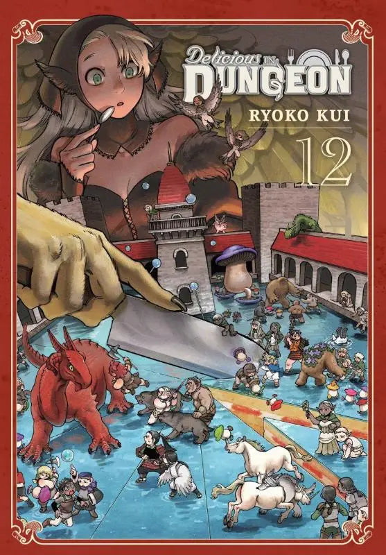 De omslag van manga volume delicious in dungeon van ryoko kui toont een levendige fantasieillustratie met gedetailleerde personages
