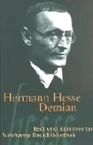 Zwart-witportret van componist hermann hesse met naam en woord dernier op product demian van suhrkamp basisbibliothek text und kommentar