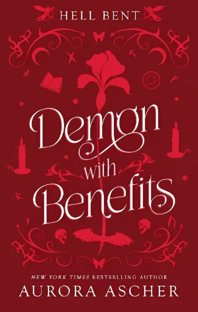 Rood boek met witte gotische bloemmotieven en titel demon with benefits deluxe limited edition