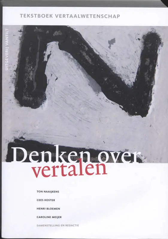 Boekcover van denken over vertalen met zwarte abstracte n op grijze achtergrond door uitgeverij vantilt