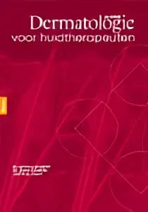 De boekcover van dermatologie voor huidtherapeuten door johan toonstra en josètte lorist met rode achtergrond koninklijke boom uitgevers