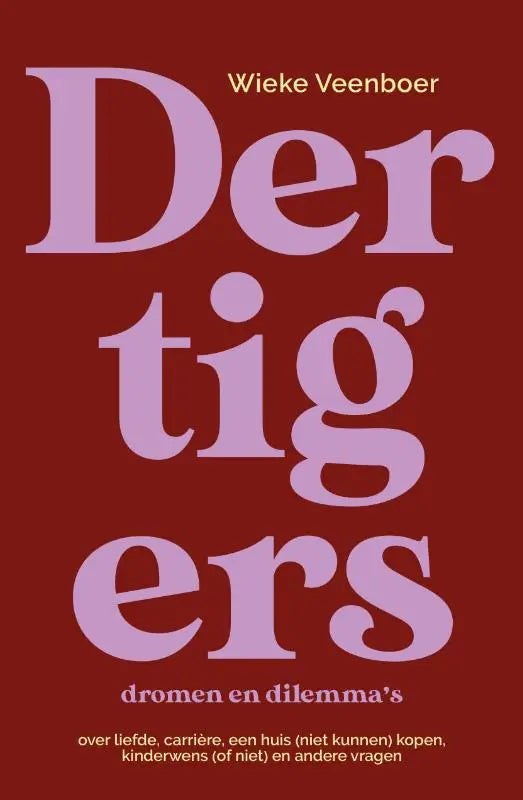 Boek cover van dertigers dromen en dilemmas met lichtpaarse typografie op donkerrode achtergrond over andere vragen